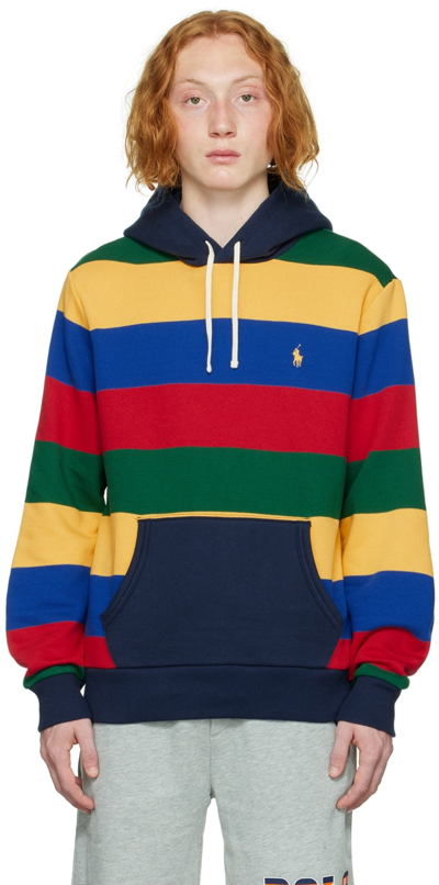 Polo Ralph Lauren Logo-embroidered Striped Cotton-fleece Hoodie In Cruise  Navy Multi | ModeSens