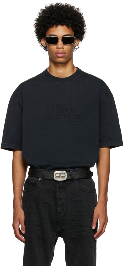 Shop Balenciaga Black Fashion Institute T-shirt In 8190 Washed Black/bk