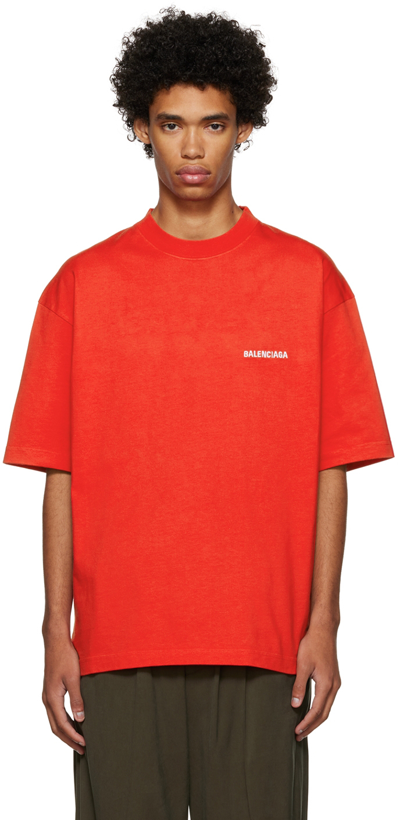 Shop Balenciaga Red Regular Fit T-shirt In 3168 Bright Red/whit