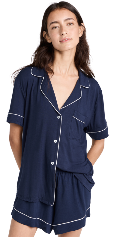 Shop Eberjey Gisele Relaxed Short Pj Set Navy/ivory