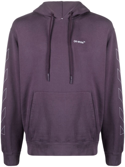 Shop Off-white Violet Diag-print Cotton Hoodie In Purple