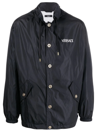 Shop Versace Hooded Lightweight Jacket In Black