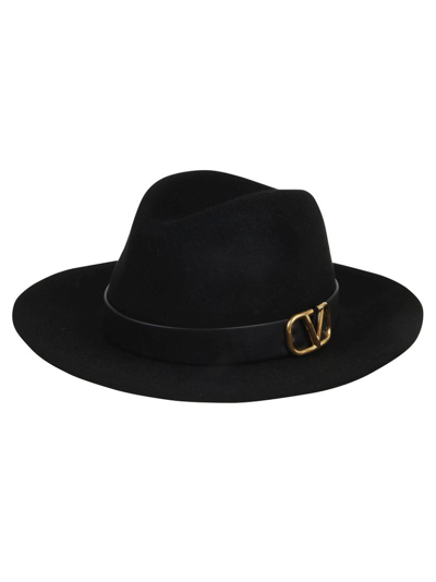Shop Valentino Vlogo Signature Curved Wide Brim Fedora Hat In Black