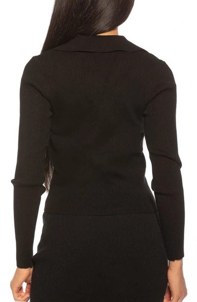Shop Alexia Admor Ribbed Long Sleeve Polo In Black