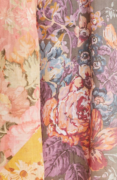 Shop Zimmermann Floral Print Long Sleeve Cutout Cotton Maxi Dress In Patch Floral