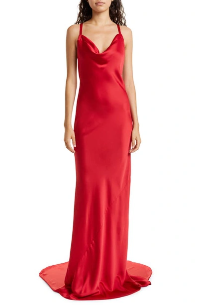 Shop Norma Kamali Low Back Bias Cut Column Gown In Red