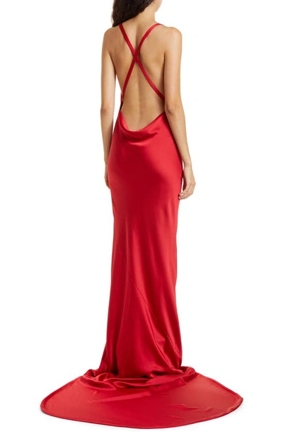 Shop Norma Kamali Low Back Bias Cut Column Gown In Red