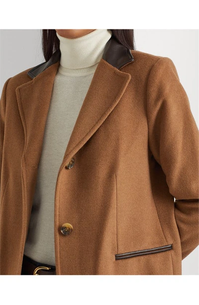 Lauren Ralph Lauren Faux Leather Trim Wool Blend Coat In New Vicuna |  ModeSens