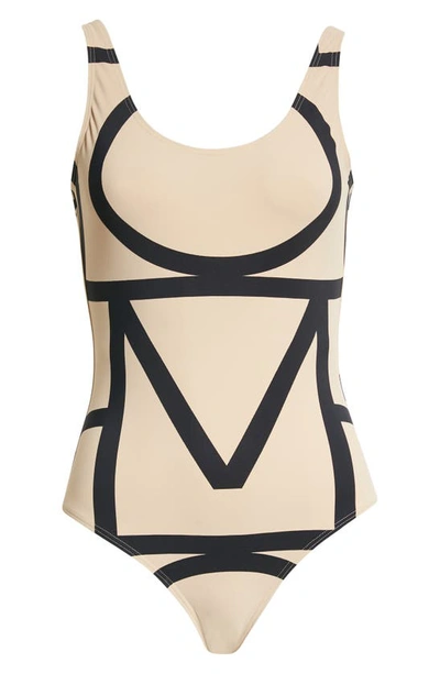 Totême Beige Stretch Jersey Monogram One-piece Swimsuit In Neutral