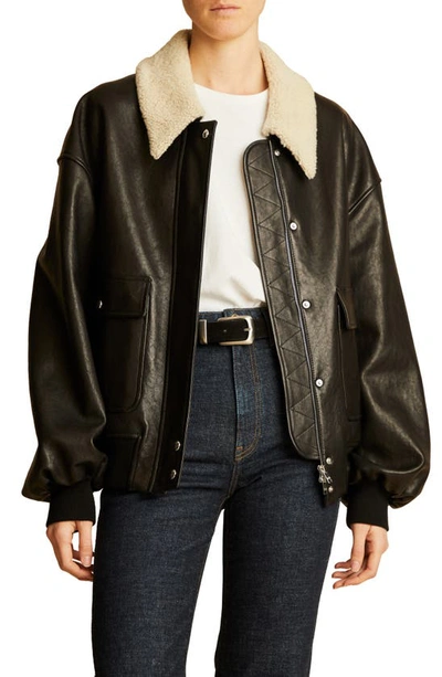 Shop Khaite Shellar Lambskin Leather Jacket With Genuine Shearling Collar In Black