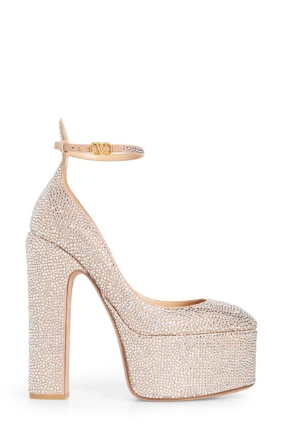 Shop Valentino Tan-go Crystal Embellished Platform Pump In Crystal/ Rose Cannelle