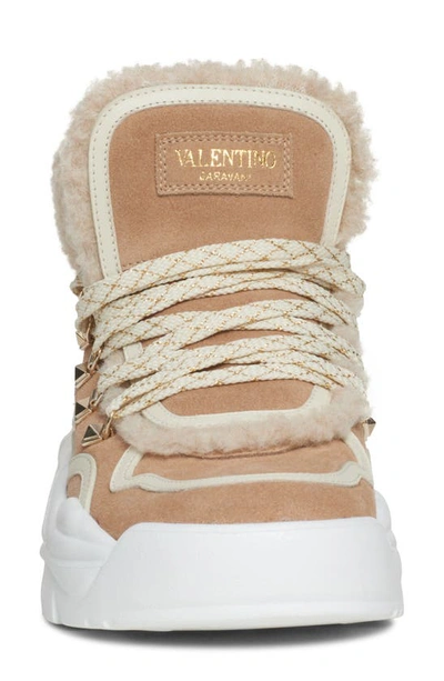 Shop Valentino Gumboy Wool Lined Sneaker In Camel Rose/ Light Ivory
