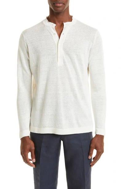 Thom Sweeney Slim-fit Linen Henley T-shirt In White