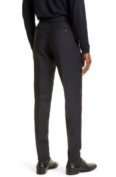 Thom Sweeney Tailored Wool Blend Tuxedo Trousers In Midnight Navy