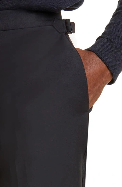 Thom Sweeney Tailored Wool Blend Tuxedo Trousers In Midnight Navy