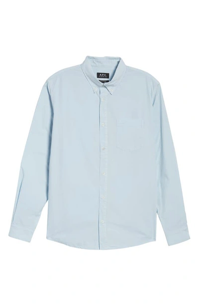 Shop Apc Edouard Solid Cotton Button-up Shirt In Bleu