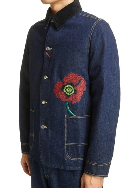 Shop Kenzo Embroidered Workwear Denim Jacket In Ink