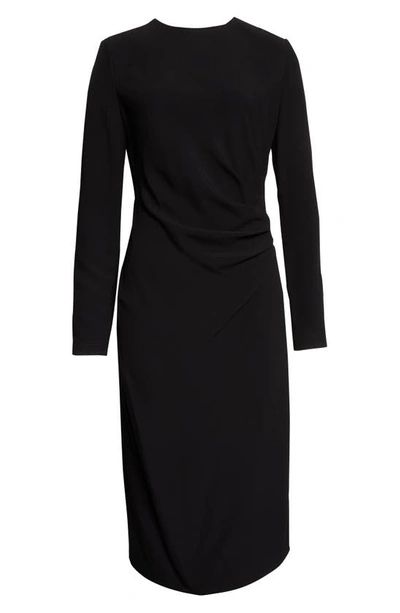 Shop Burberry Aurora Ruched Long Sleeve Cady Midi Dress In Black