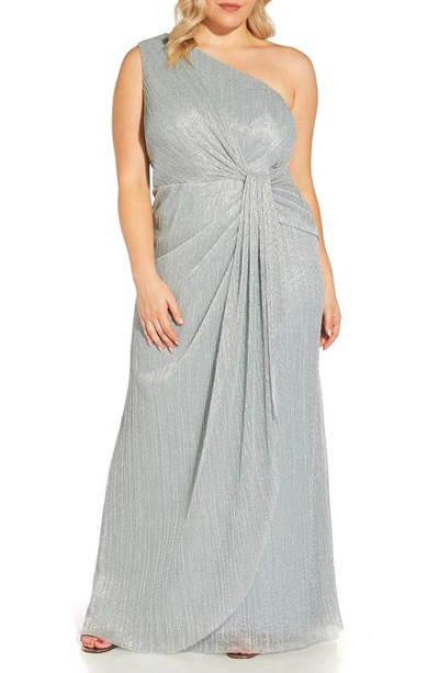 Shop Adrianna Papell Stardust Pleated One-shoulder Evening Gown In Dusty Periwinkle