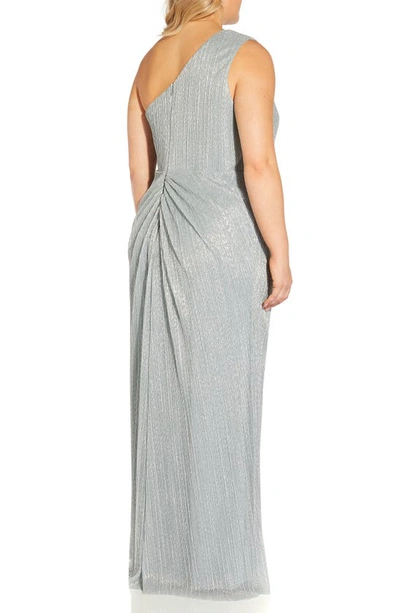Stardust Pleated Draped One Shoulder Gown In Navy Night