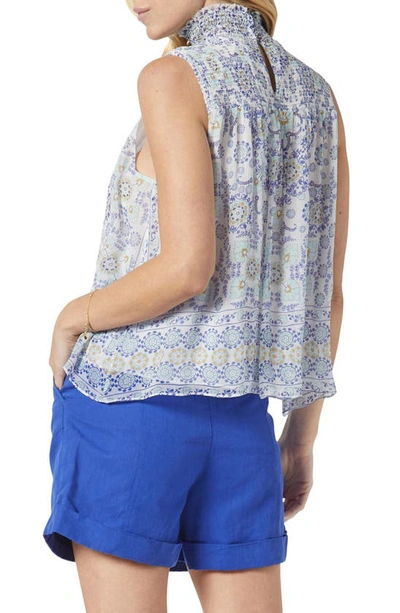 Shop Joie Mika Print Mock Neck Sleeveless Silk Top In Clematis Blue Multi