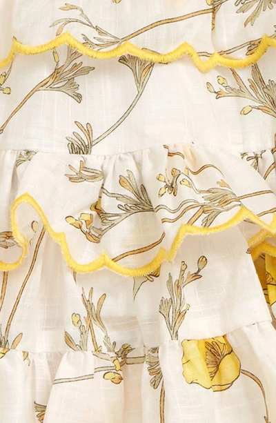 Shop Zimmermann Kids' Jeannie Tiered Frill Floral Print Cotton Skirt In Yellow Poppy