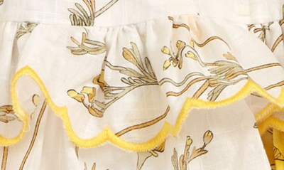 Shop Zimmermann Kids' Jeannie Tiered Frill Floral Print Cotton Skirt In Yellow Poppy