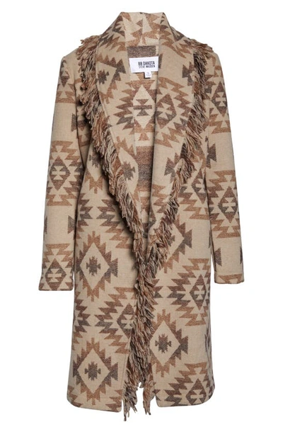 Bb Dakota By Steve Madden Fringe Shawl Collar Coat In Brown Aztec