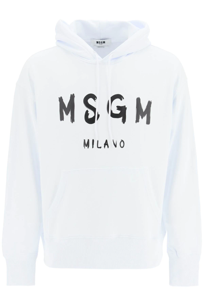 Shop Msgm Logo Hoodie In White