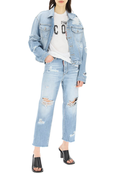 Shop Dsquared2 Destroyed Wash Boston Jeans In Blue