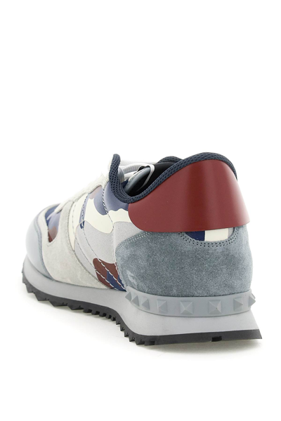 Shop Valentino Camouflage Rockrunner Sneakers In Grey,blue,red