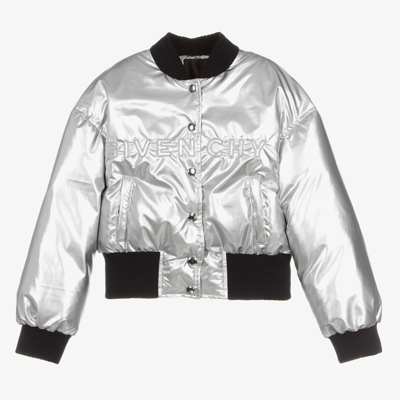 Shop Givenchy Girls Silver Down Padded Logo Jacket