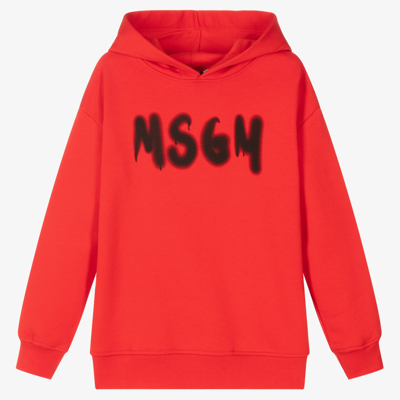 Shop Msgm Teen Boys Red Logo Hoodie