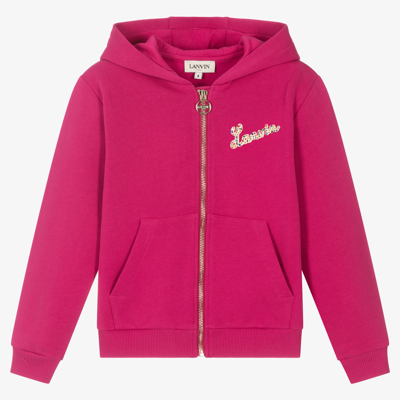 Shop Lanvin Girls Teen Logo Hooded Zip-up Top In Pink