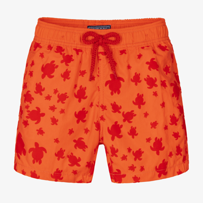 Shop Vilebrequin Boys Orange Turtles Swim Shorts