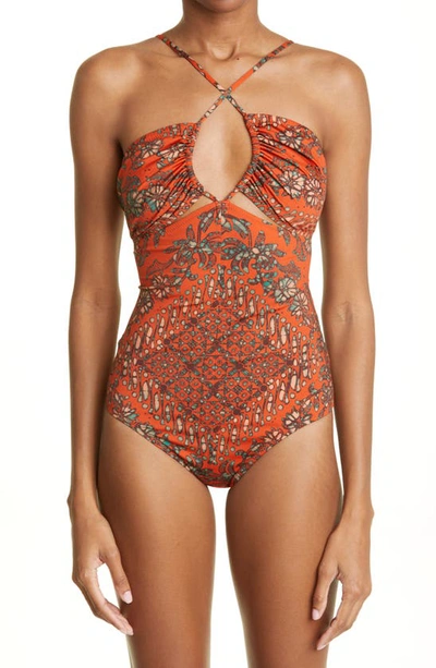 Shop Ulla Johnson Akami Cutout One-piece Swimsuit In Clementine