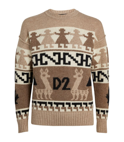 Shop Dsquared2 Alpaca Wool Jacquard Sweater In Beige