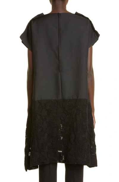 Shop Comme Des Garçons Lace Trim Square Neck Cotton Blend Dress In Black/ Black