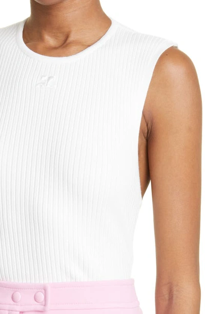 Shop Courrèges Cape Back Ribbed Sleeveless Top In White