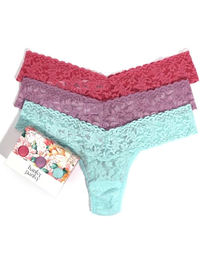 Shop Hanky Panky Signature Lace Low Rise Thong Fashion 3-pack In Pink,waterlily,blue