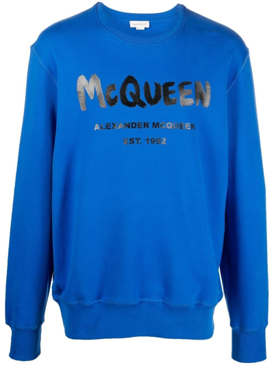 Shop Alexander Mcqueen `graffiti` Sweatshirt In Blu