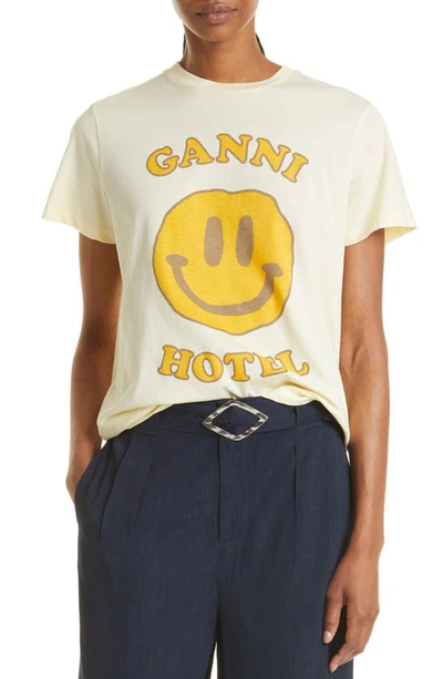 Shop Ganni Logo Organic Cotton Graphic Tee In Flan