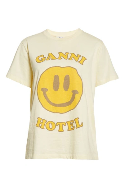 Shop Ganni Logo Organic Cotton Graphic Tee In Flan