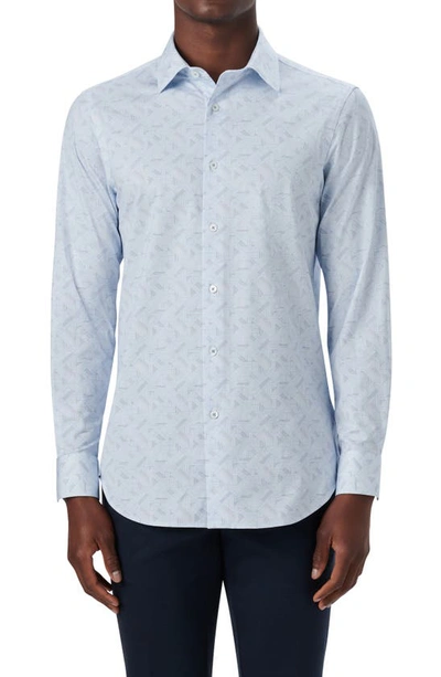 Shop Bugatchi Ooohcotton® Grid Print Button-up Shirt In Sky