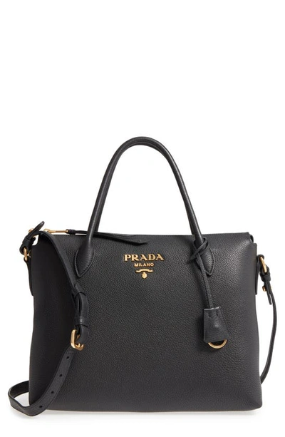 Shop Prada Daino Leather Shoulder Bag In Nero