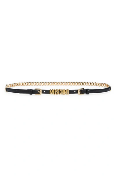 Shop Moschino Logo Chain Leather Belt In Black
