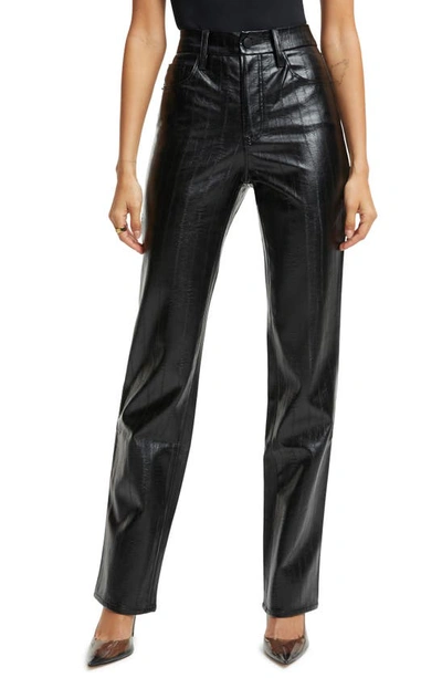 Shop Good American Good Icon Faux Leather Straight Leg Pants In Blackeel001