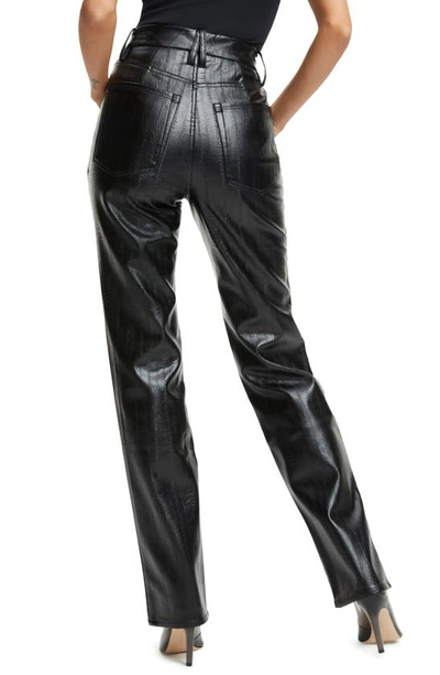 Shop Good American Good Icon Faux Leather Straight Leg Pants In Blackeel001