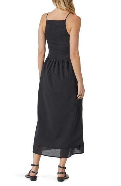 Joie Lory Smocked Linen Blend Maxi Dress In Caviar