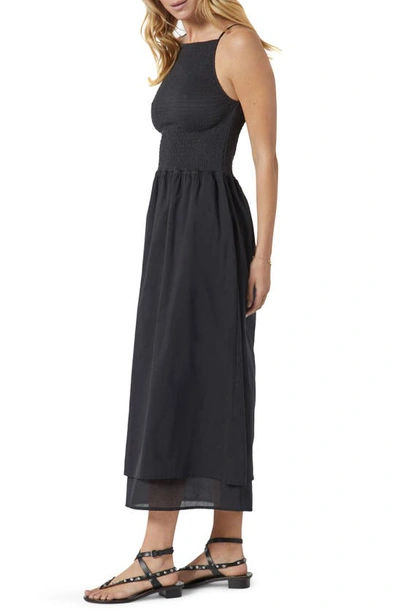 Joie Lory Smocked Linen Blend Maxi Dress In Caviar